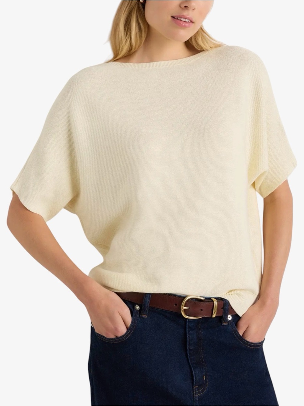 Quince Organic Cotton Cashmere Dolman Sweater Soft Knit Top Cream Lightweight L